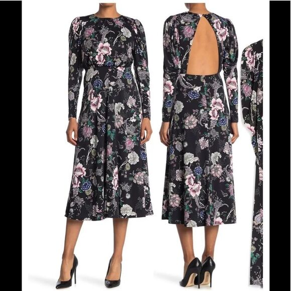 AFRM Dresses & Skirts - AFRM long sleeve floral open back midi dress